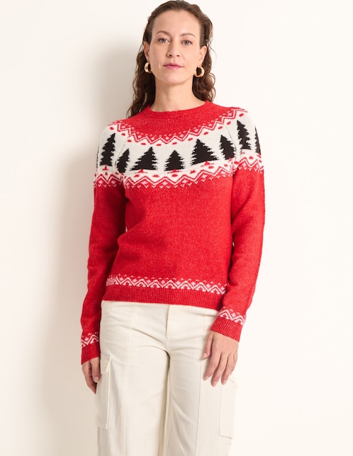 Suéter navideño Weekend cuello redondo para mujer