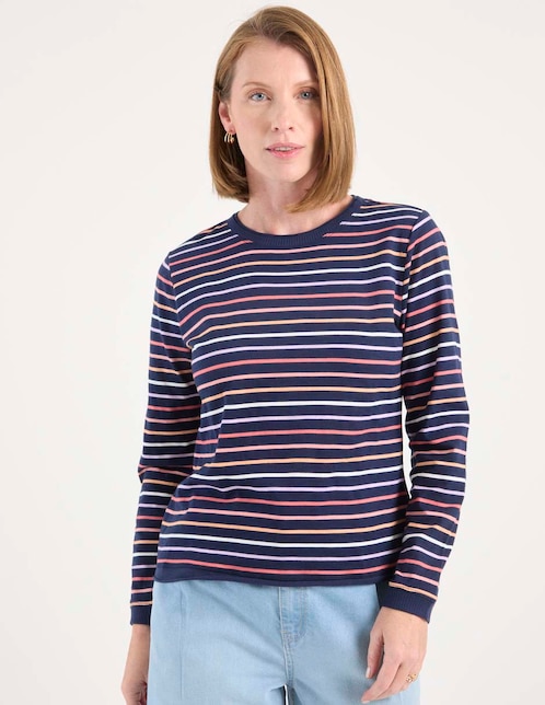 Playera manga larga cuello redondo para mujer