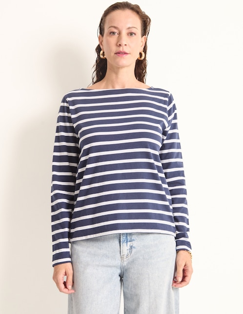 Playera manga larga cuello ojal para mujer 1