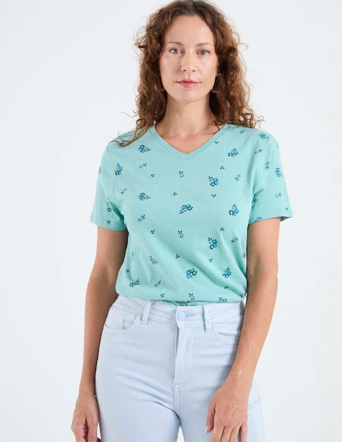 Playera manga corta cuello V para mujer 1