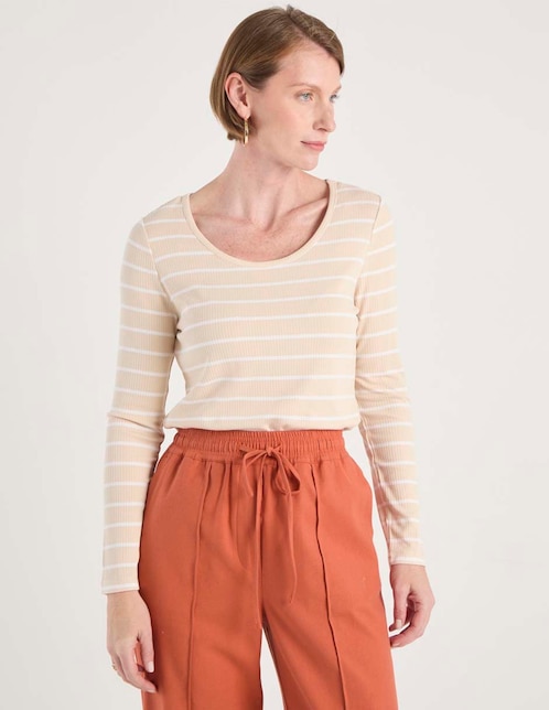 Playera manga larga cuello redondo para mujer 1