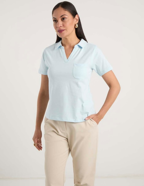 Playera manga corta cuello polo para mujer 1