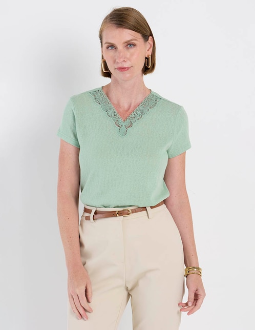 Playera manga corta cuello V para mujer 1