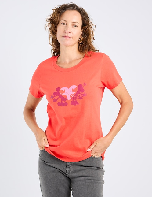 Playera manga corta Mickey Mouse y Minnie cuello redondo para mujer 1
