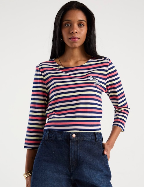 Playera manga 3/4 cuello redondo para mujer 1