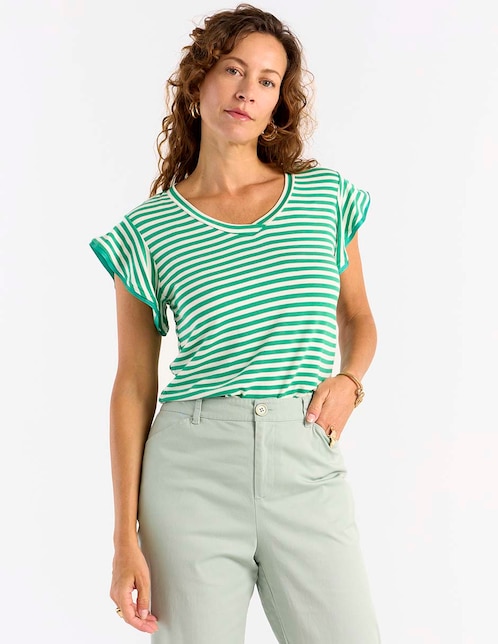 Playera manga corta cuello V para mujer 1