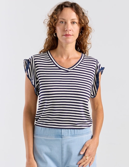 Playera manga corta cuello V para mujer 1