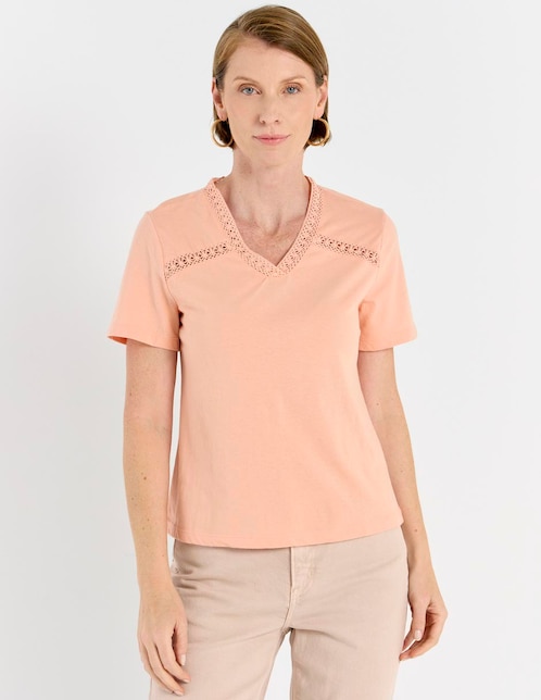 Playera manga corta cuello V para mujer 1