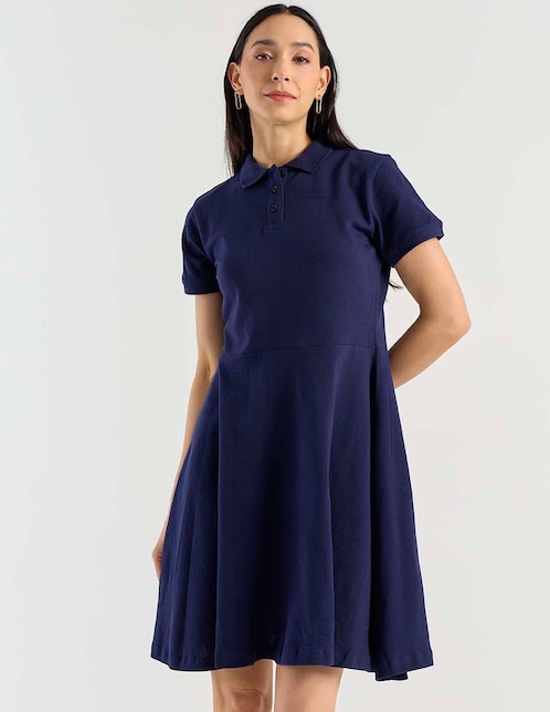 VESTIDO L RODILLA WEEK, M, AZUL MARINO