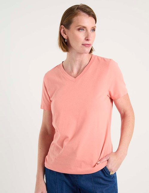 Playera manga corta cuello V para mujer 1