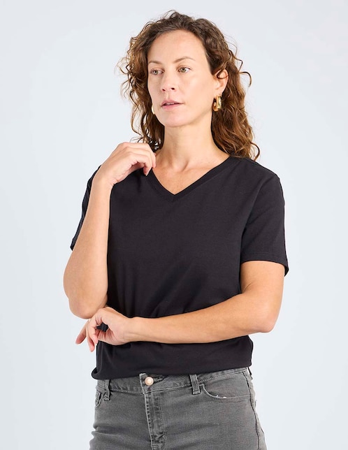 Playera manga corta cuello V para mujer 1