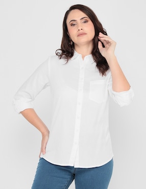 Blusa Blanca De Manga Larga Con Cuello Alto Para Mujer, Camisa De