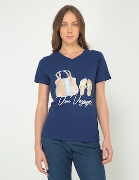 Playera Manga Corta Weekend Cuello V Para Mujer