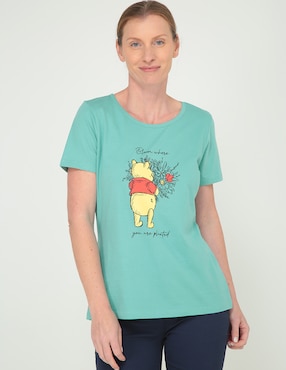 Playera Manga Corta Disney Dtr Winnie Pooh Cuello Redondo Para Mujer