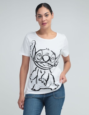 Playera Manga Corta Disney Dtr Lilo & Stitch Cuello Redondo Para Mujer