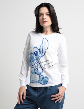 Playera Manga Larga Disney Dtr Stitch Cuello Redondo Para Mujer