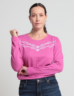 Playera Manga Larga Weekend Cuello Redondo Para Mujer