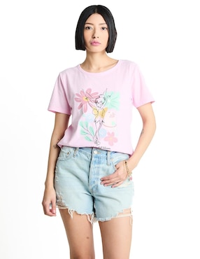 Playera Manga Corta Disney DTR TinkerBell Cuello Redondo Para Mujer