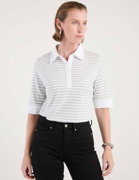 Playera manga al codo Weekend cuello camisero para mujer