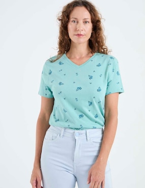 Playera manga corta Weekend cuello V para mujer