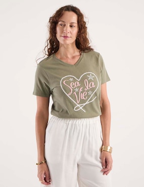 Playera manga corta Weekend cuello V para mujer