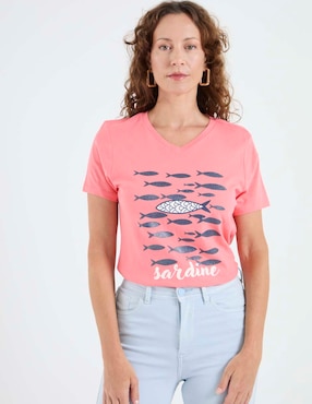 Playera manga corta Weekend cuello v para mujer