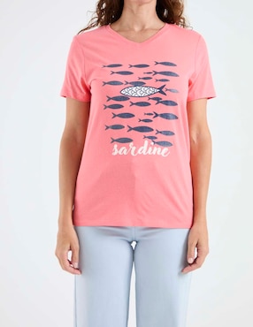 Playera manga corta Weekend cuello v para mujer