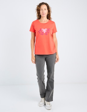 Playera manga corta Disney DTR Mickey Mouse y Minnie cuello redondo para mujer