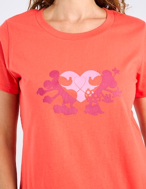 Playera manga corta Disney DTR Mickey Mouse y Minnie cuello redondo para mujer