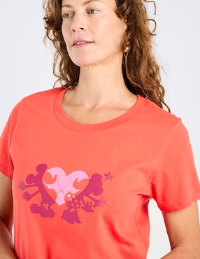Playera manga corta Disney DTR Mickey Mouse y Minnie cuello redondo para mujer