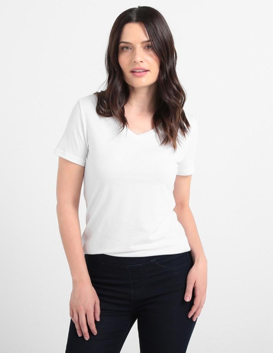Blusa Blanca Playeras Para Dama En Suburbia Cuello Redondo Playera