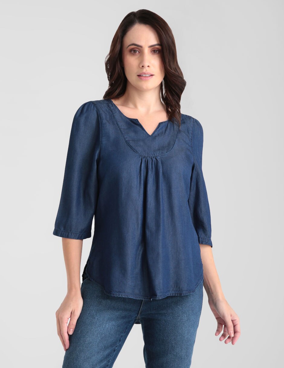 Blusa Weekend manga 3/4 corte high low en SB