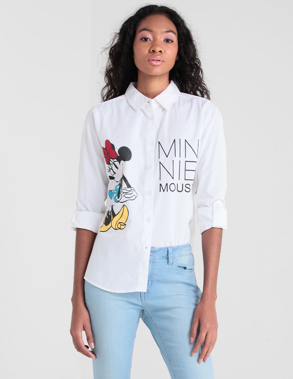 Conquistador Competidores Decorar Blusa Disney manga larga corte camisero estampado Minnie Mouse |  Suburbia.com.mx