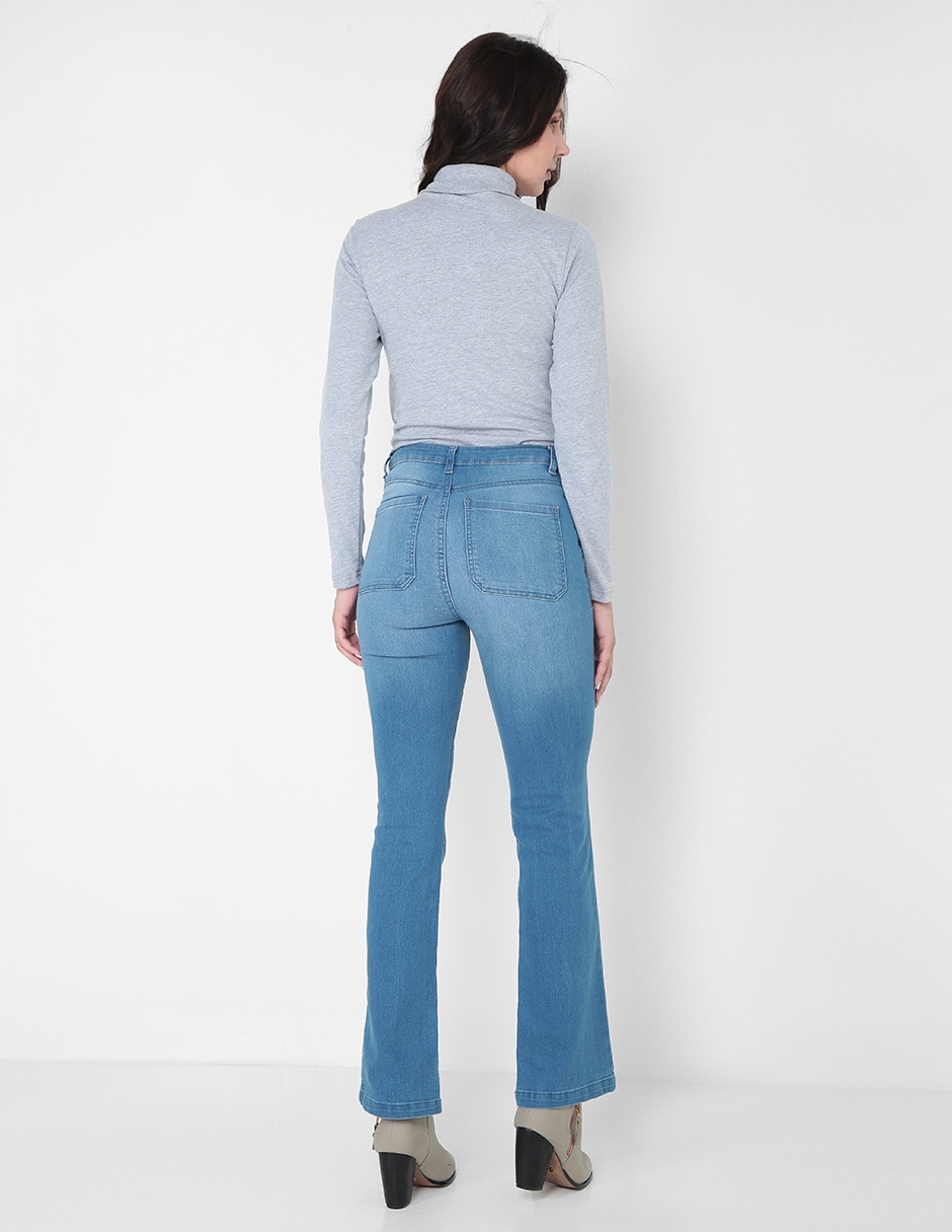 Jeans bota lavado obscuro corte cintura para mujer 2
