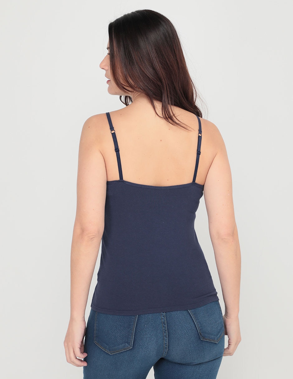 Top cuello redondo escote regular tirante delgado 2