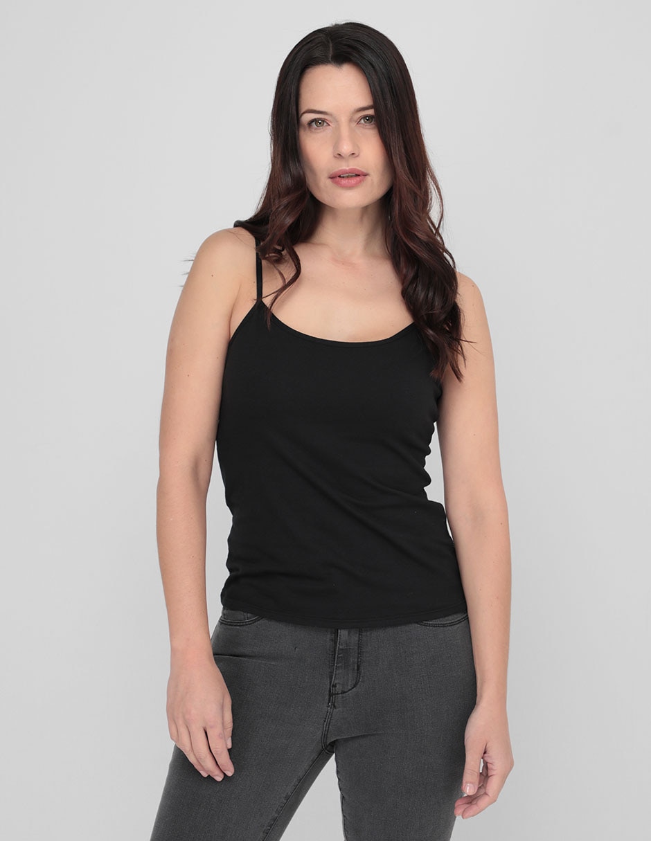 Top cuello redondo escote regular tirante delgado Top cuello redondo escote regular tirante delgado