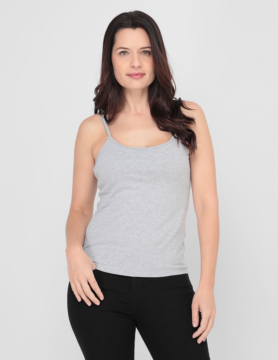 Top cuello redondo escote regular tirante delgado