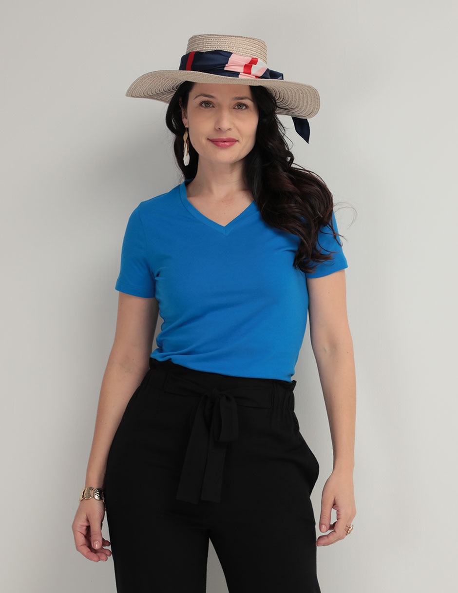 Playera manga corta cuello v para mujer