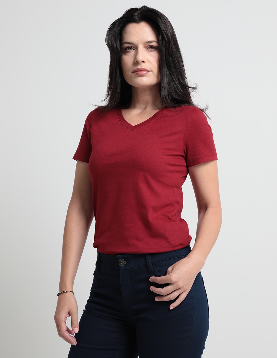 Playera manga corta cuello v para mujer 1