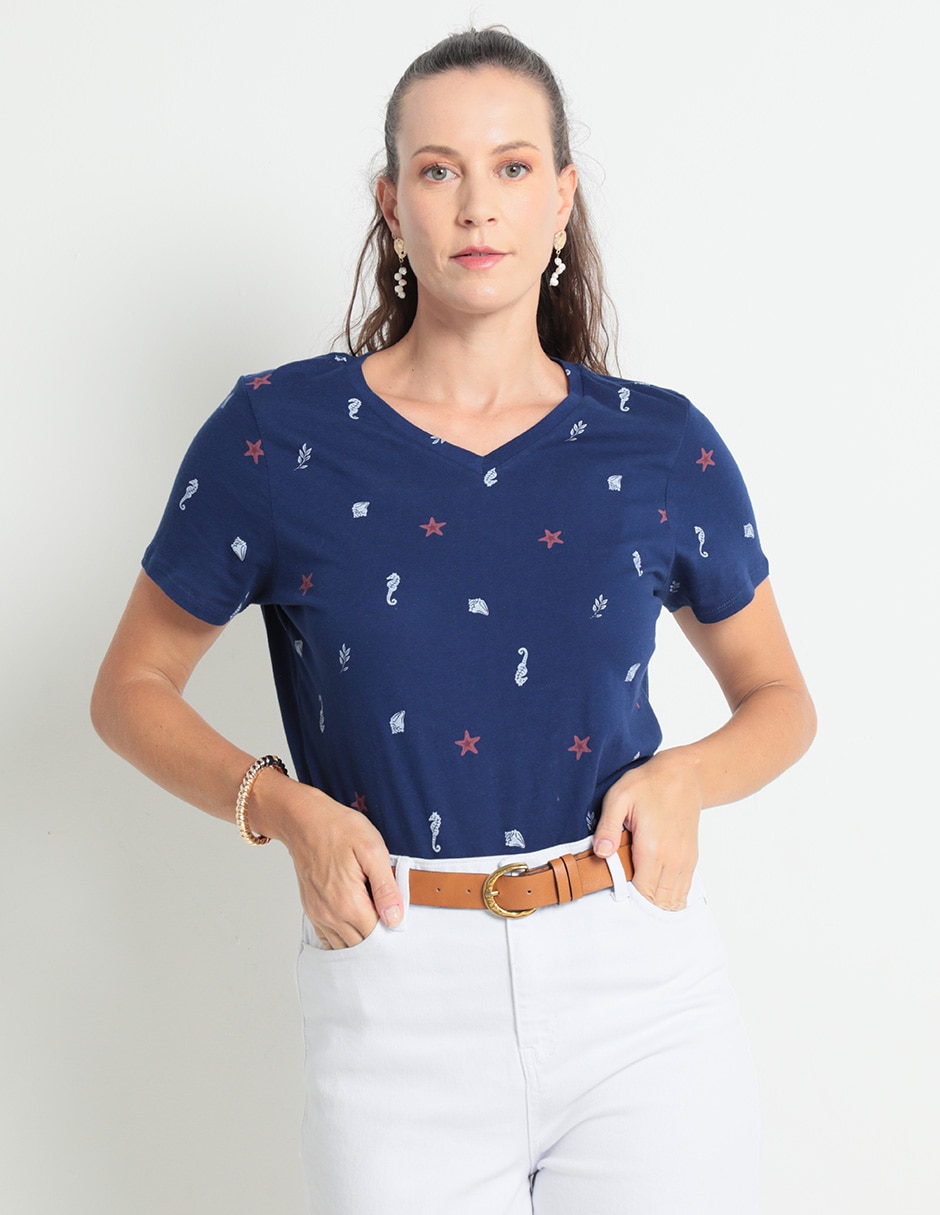 Playera manga corta cuello v para mujer