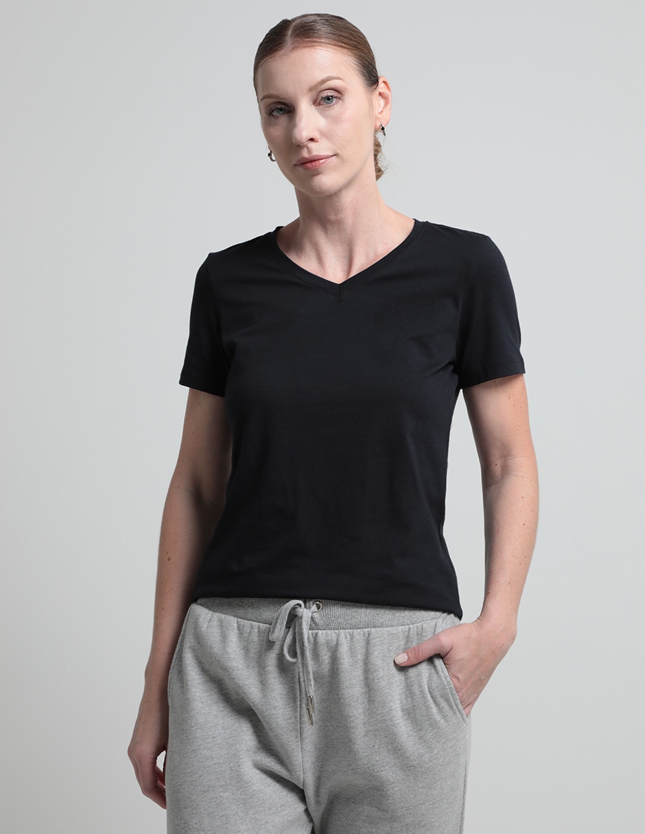 Playera manga corta cuello v para mujer