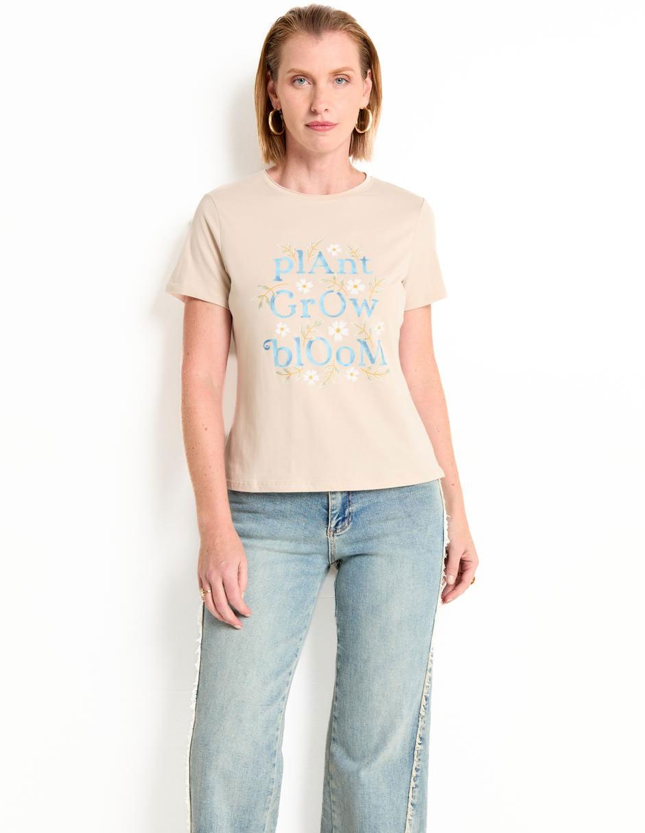 Cuello Redondo Playera Con Jeans Mujer Playera Manga Corta Weekend