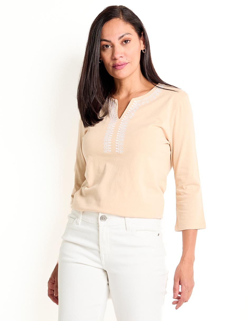 Playera manga 3/4 cuello redondo para mujer 1