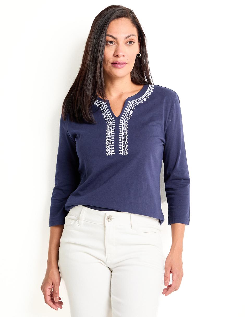 Playera manga 3/4 cuello redondo para mujer Playera manga 3/4 cuello redondo para mujer