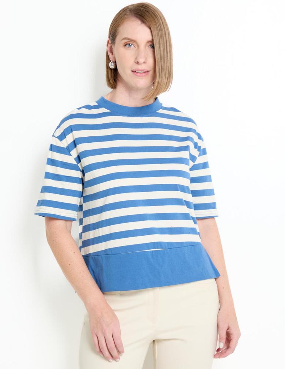 Playera manga al codo cuello redondo para mujer 1