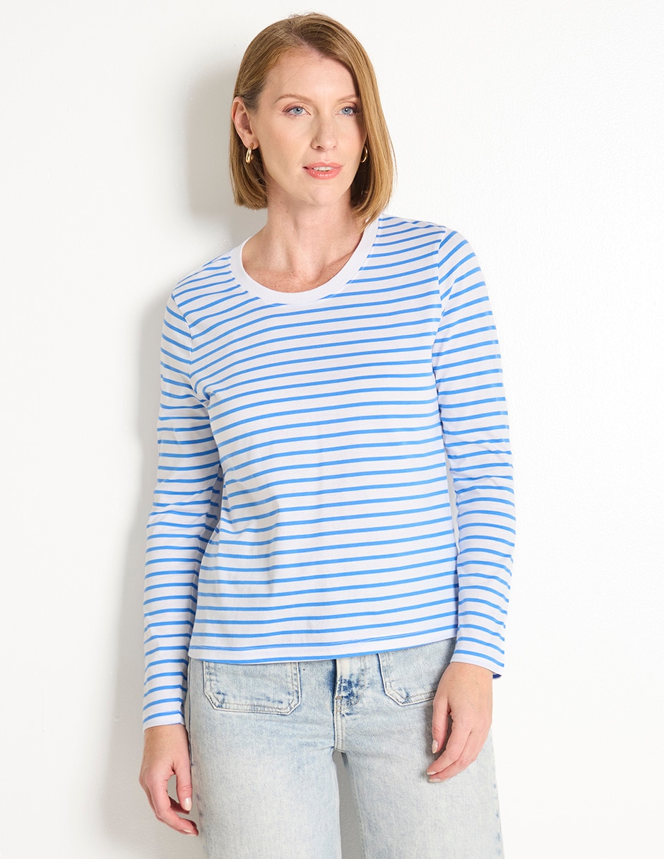 Playera manga larga cuello redondo para mujer Playera manga larga cuello redondo para mujer