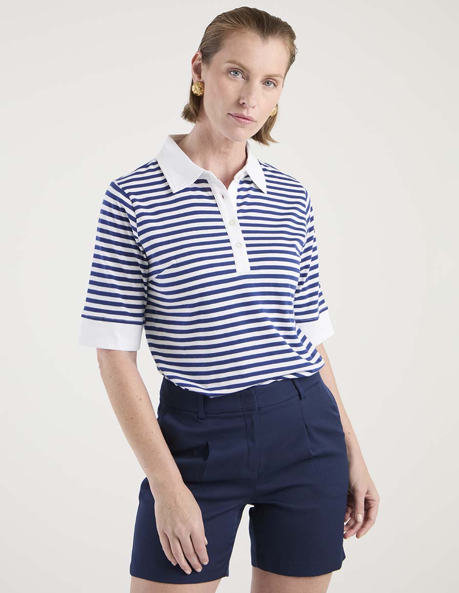 Playera manga al codo cuello camisero para mujer 1