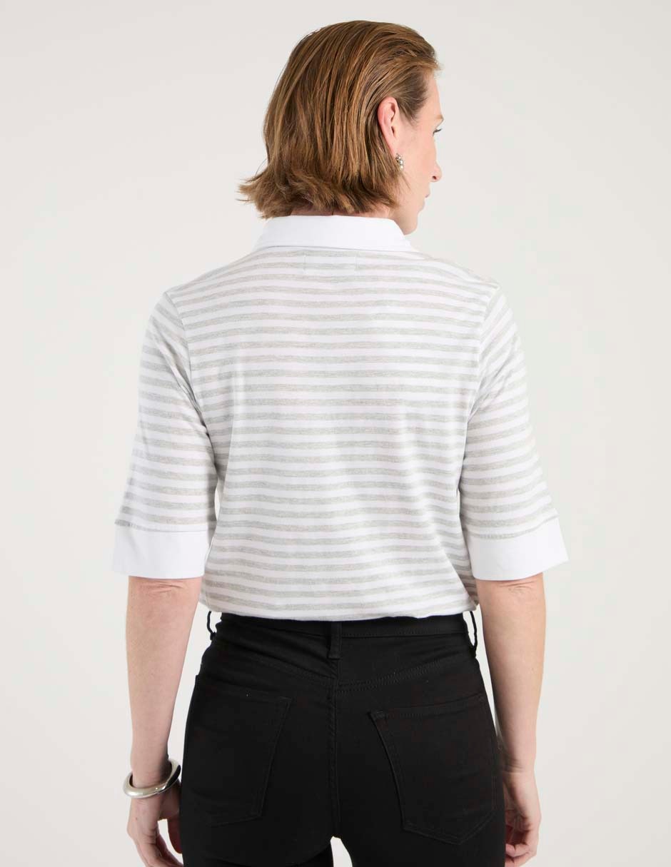 Playera manga al codo cuello camisero para mujer 2