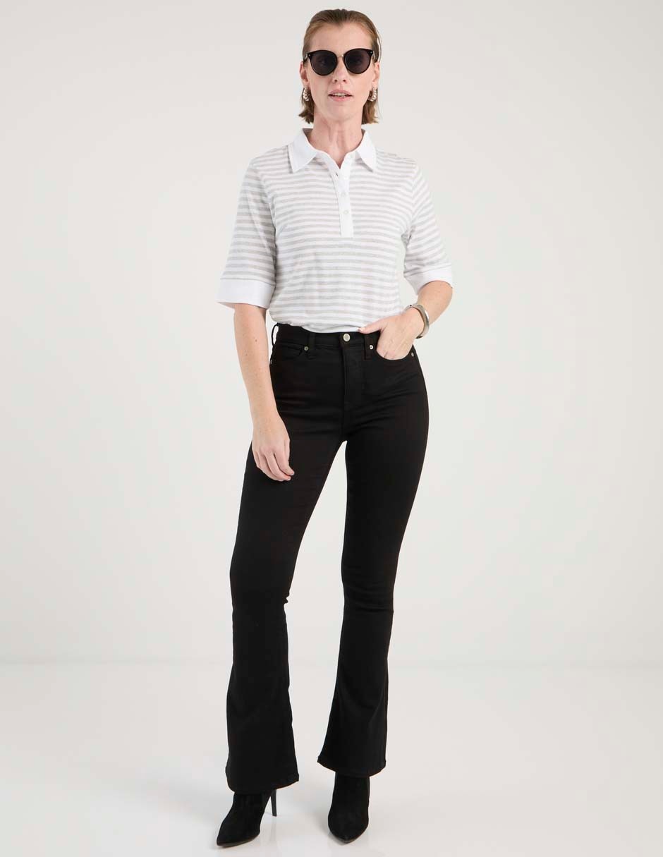 Playera manga al codo cuello camisero para mujer 3