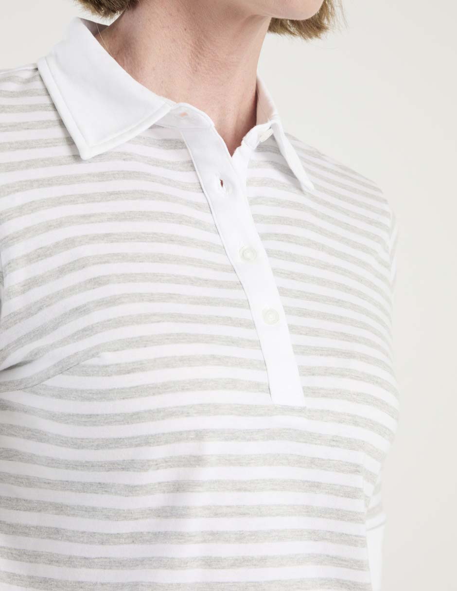 Playera manga al codo cuello camisero para mujer 4